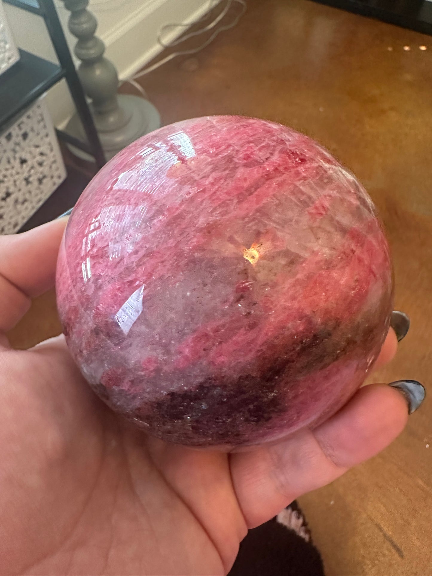 Rhodonite in Quartz Sphere