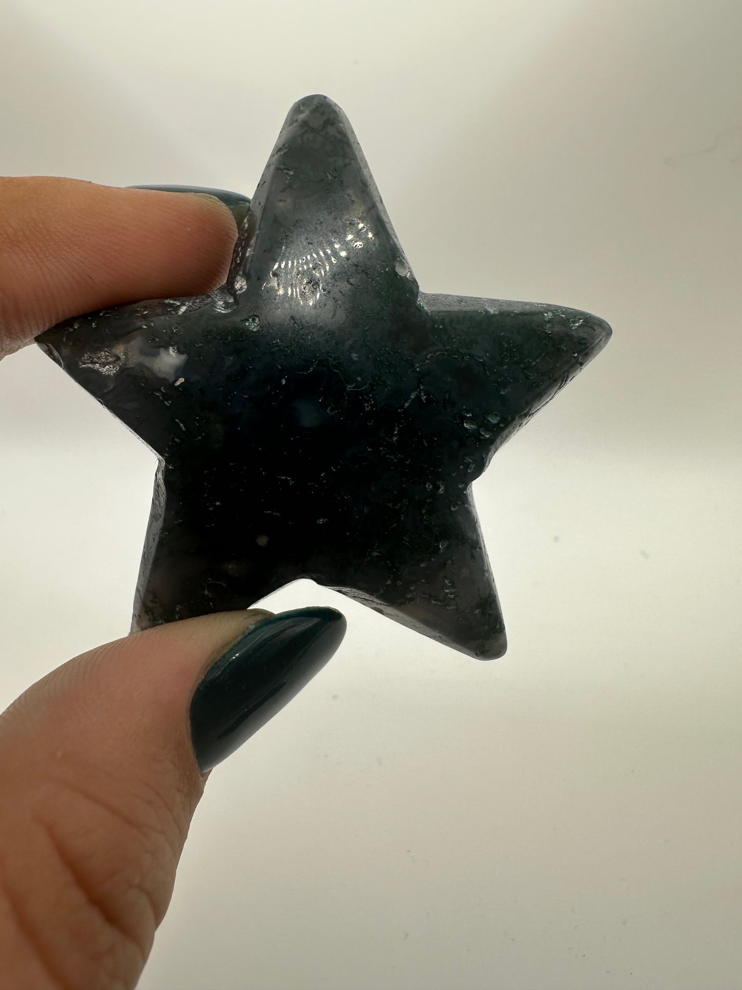 Moss Agate Star Carving