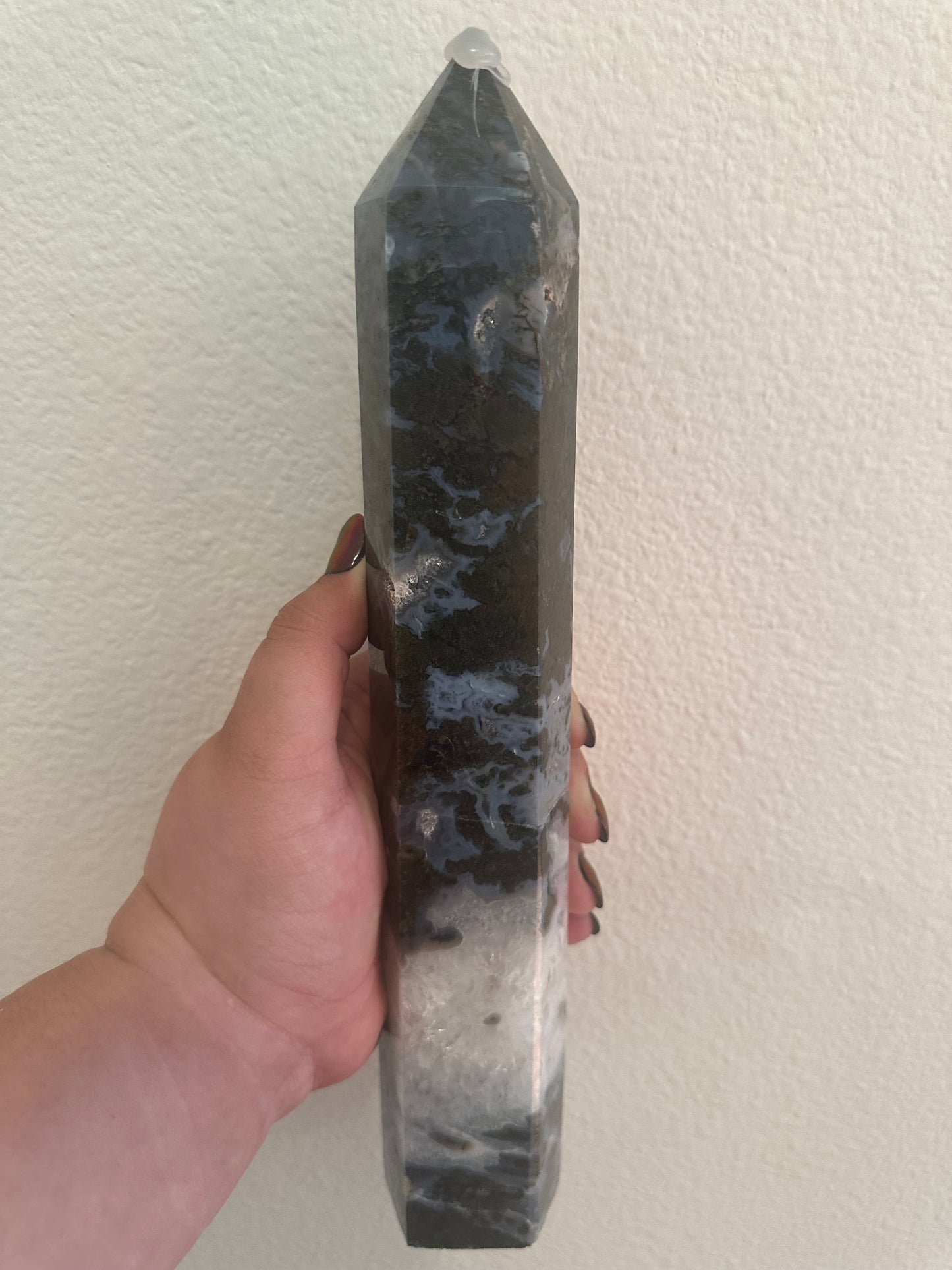 XL Blue Moss Agate Tower