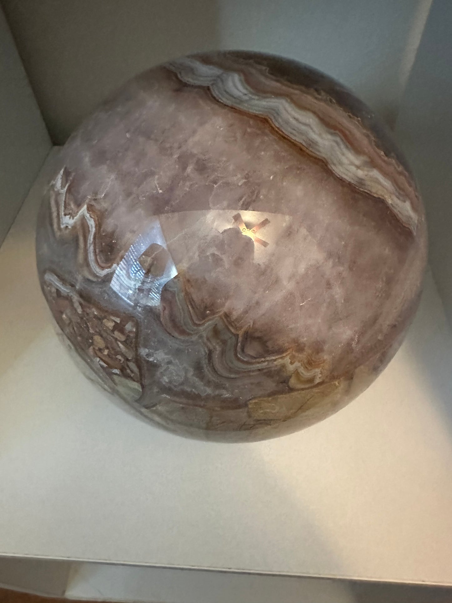 Huge Mexican Crazy Lace Agate/Amethyst Statement Sphere