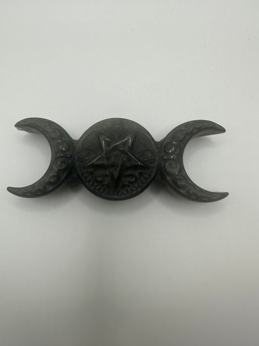 Triple Goddess Golden Obsidian Carving