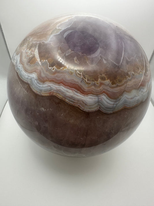 Huge Mexican Crazy Lace Agate/Amethyst Statement Sphere