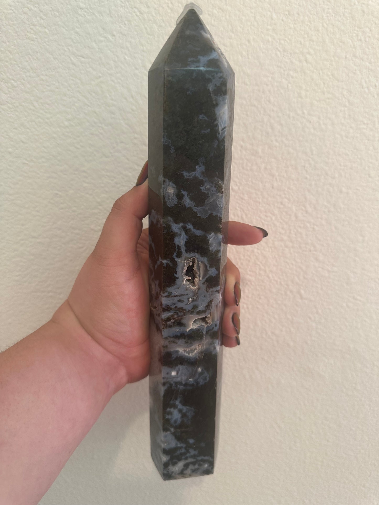 XL Blue Moss Agate Tower