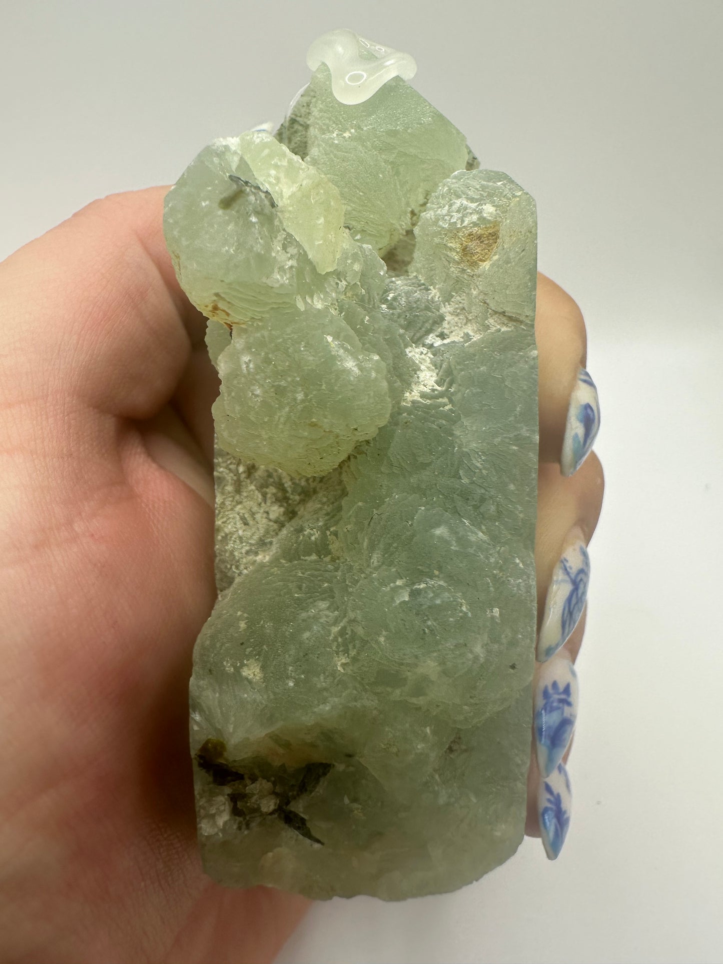Prehnite Half Polished Half Raw Crystal Tower