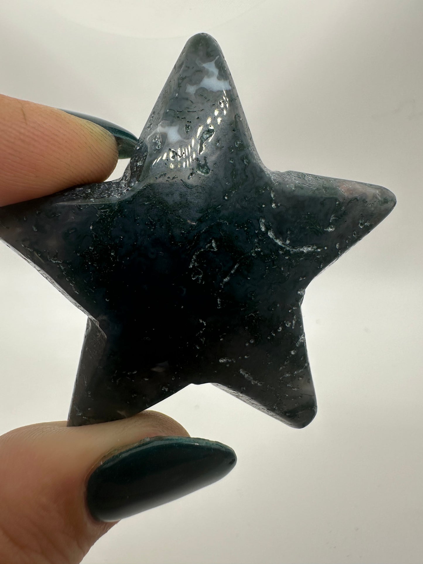 Moss Agate Star Carving