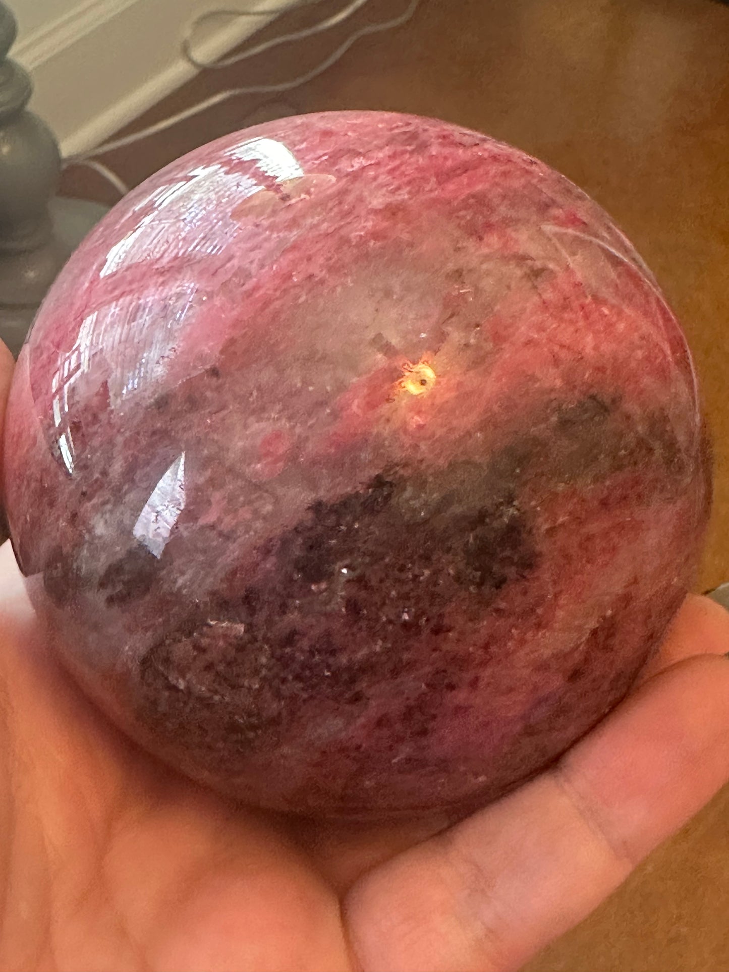 Rhodonite in Quartz Sphere