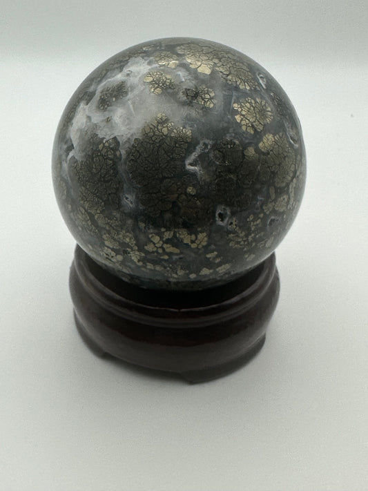 Moss Agate with Pyrite Sphere