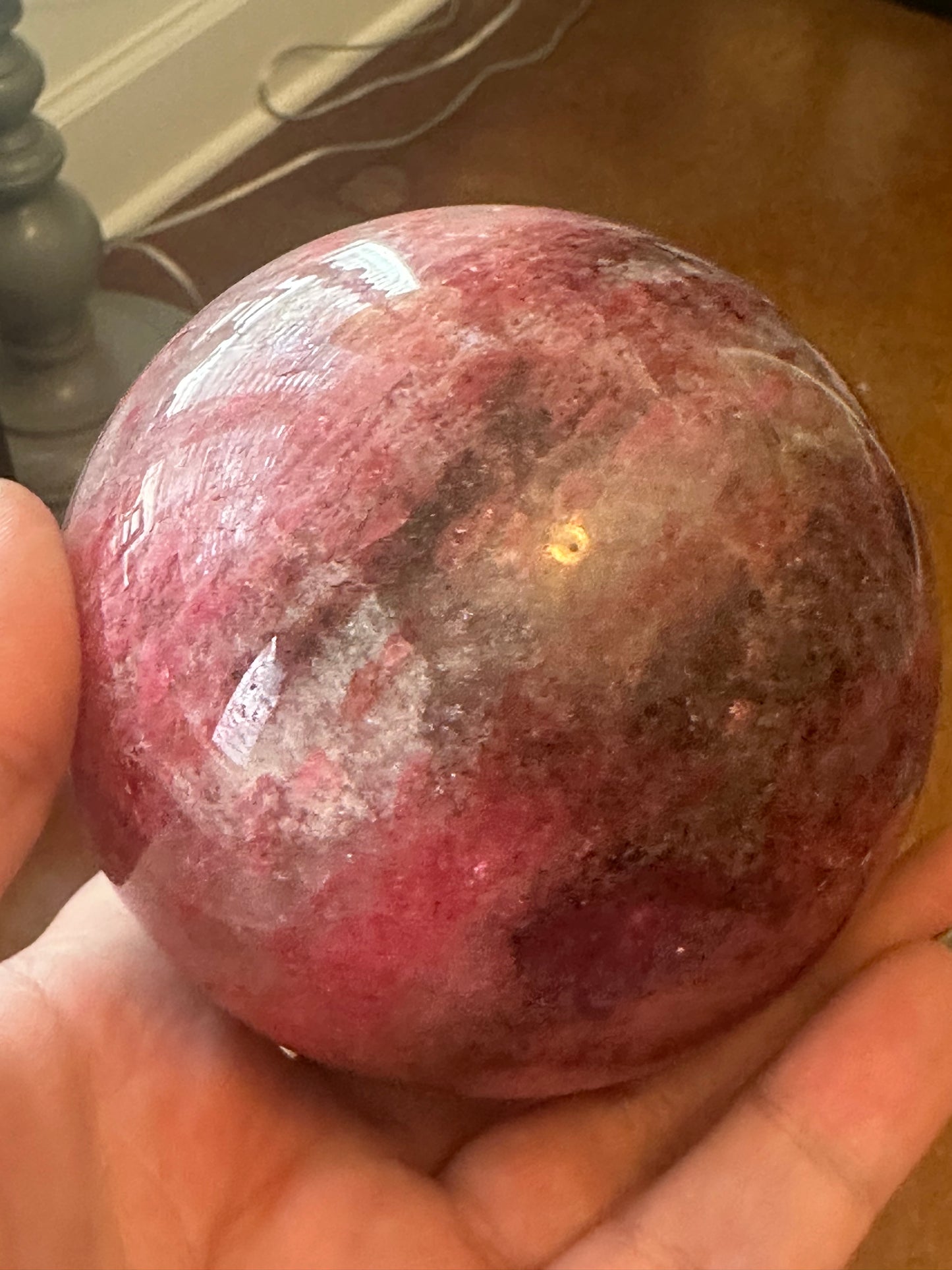 Rhodonite in Quartz Sphere