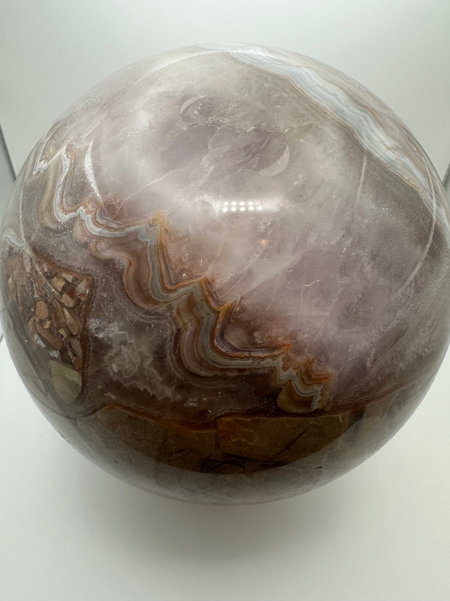 Huge Mexican Crazy Lace Agate/Amethyst Statement Sphere